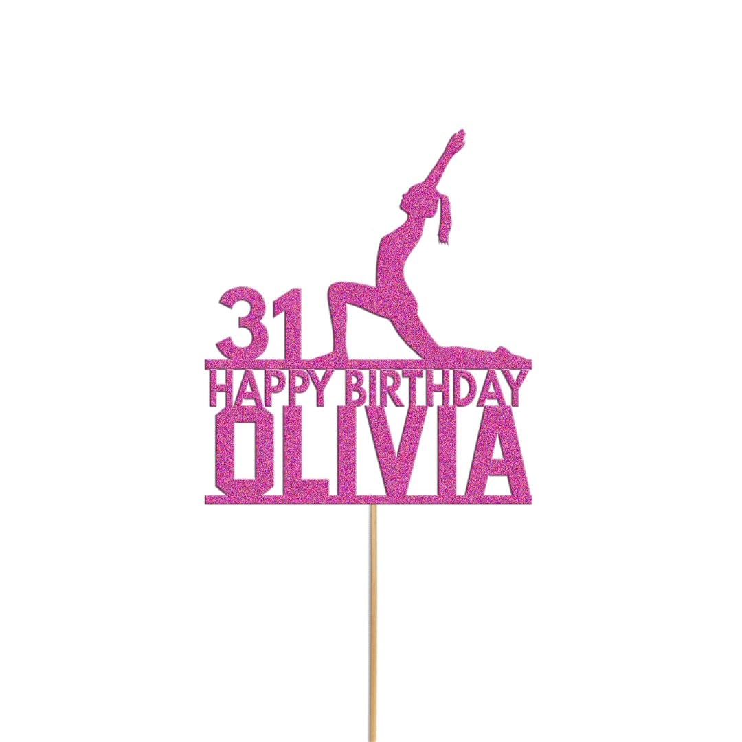 Womans Yoga Cake Topper Personalised Yoga Stretch Cake Decoration Any Name & Age | Personalised Cake Topper with Custom Name & Age | Birthday Party Decoration (Pink)