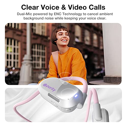 Image of Purity Air Open Ear Headphones - True Air Conduction Wireless Bluetooth Open Ear Earbuds with Dual Mic for iPhone /Android - Secured Long Wearing Comfort, Sports Sweat Resistant (White /Lilac)