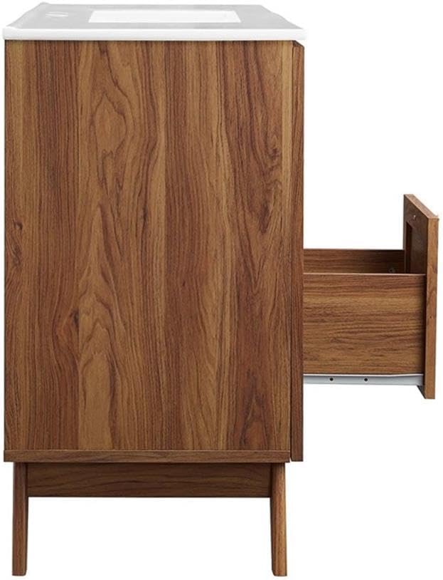 Pemberly Row 48" Single Sink Modern Wood Bathroom Vanity in Walnut/White
