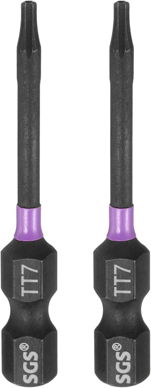 HARFINGTON 2pcs TT7 Torx Head Impact Screwdriver Bits 1/4" Hex Shank 2" (50mm) Long Magnetic Tamper Proof 6 Point Star Screw Driver Drill Bits Phosphate S2 Steel Power Tools with Hole