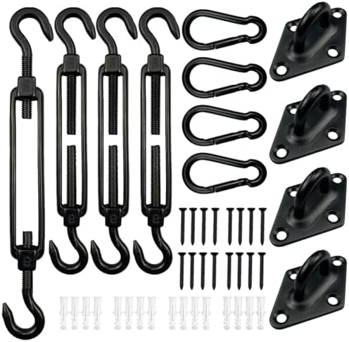 Shade Sail Hardware Kit 6 Inch - 304 Stainless Steel Sun Shade Hardware for Triangle/Rectangle Outdoor Sun Shade Sail, Black, 44 Pcs