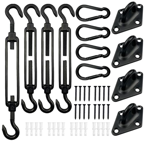 Shade Sail Hardware Kit 6 Inch - 304 Stainless Steel Sun Shade Hardware for Triangle/Rectangle Outdoor Sun Shade Sail, Black, 44 Pcs