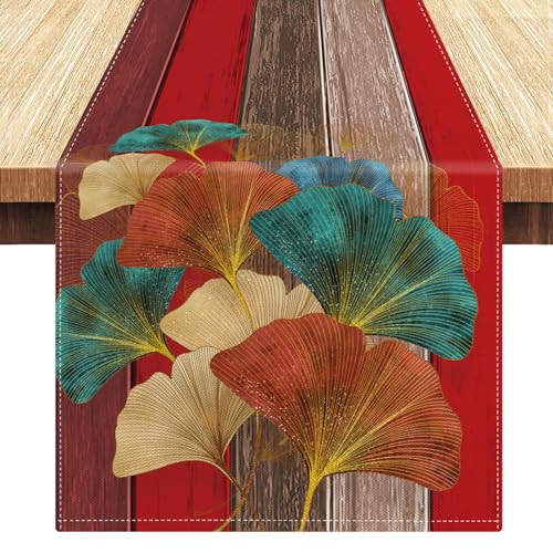 LRartdeco Chemin de Table Rouge Chemin Table Deco Mariage Champetre Chemins de Table Lin Table Runner Bois Rayé Style Fermier pour L'intérieur et...