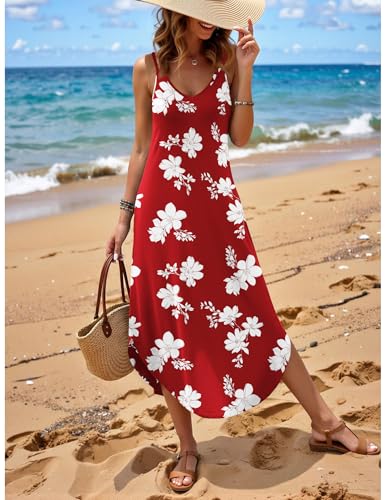 Image of Zeagoo Women's Casual Sundress Summer Maxi Sleeveless V Neck Split Boho Beach Dress Travel Vacation Dress with Pockets
