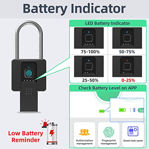 Anweller Large Fingerprint Padlock, Long Shackle Weatherproof Biometric Smart Lock With Key For Outdoor Fence, Gate, Pool, Shed, Gym, Locker, Truck #TOP4