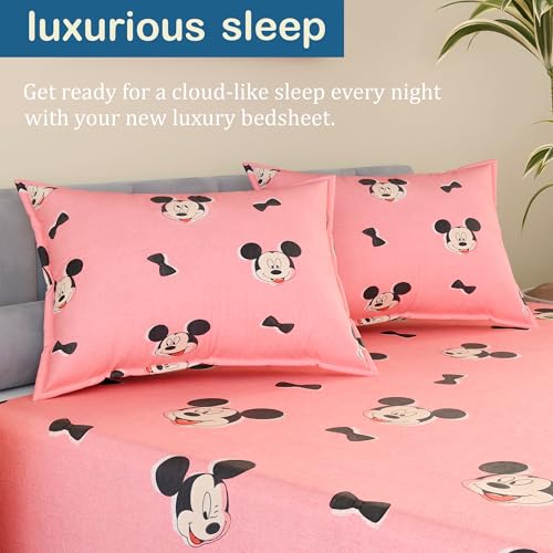 Image of Kuber Industries Cotton 144 TC Double Bedsheet With 2 Pillow Covers | Machine Washable Soft Bedsheet For Living Room, Home & Hotels | Mickey Print - Pink