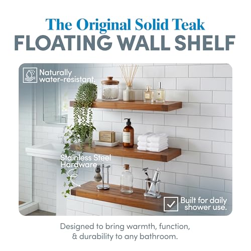 Image of AquaTeak Moa 24 inch Teak Floating Shelf, Wall Mounted, Holds Up to 10 lbs