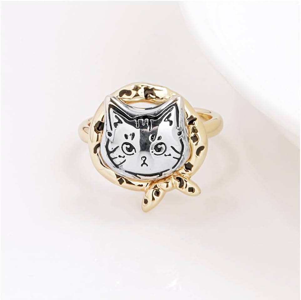 Cute Cat Ring for Women Adjustable Stacking Statement Lovely Kitten Animal Trendy Open Band Hypoallergenic Gold-Tone Plated Unique Rings Comfort Fit Finger Promise Engagement Wedding Jewelry for Pet Lover - Image 5