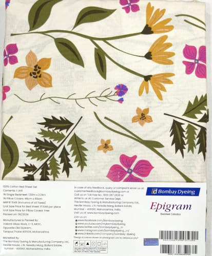 Image of Bombay Dyeing Epigram Printed Single Bed 100% Cotton Bedsheet Collection - (224X150) (G. Pink)