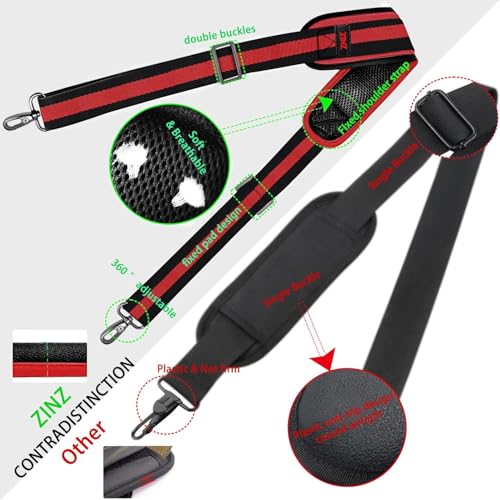 Image of ZINZ Shoulder Strap Universal Bag Strap - 78 inch Ultra-Thick Padded with Dual Balanced Adjustable Buckles for Briefcase, Travel, Sports, Laptop, Crossbody Bag,Stripes-BkRBk