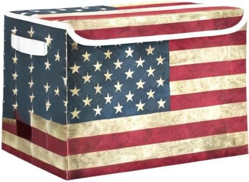 Miniatura 8 de xigua Contenedores de almacenamiento de la bandera estadounidense con tapas y asa de transporte, cajas de almacenamiento plegables, contenedores