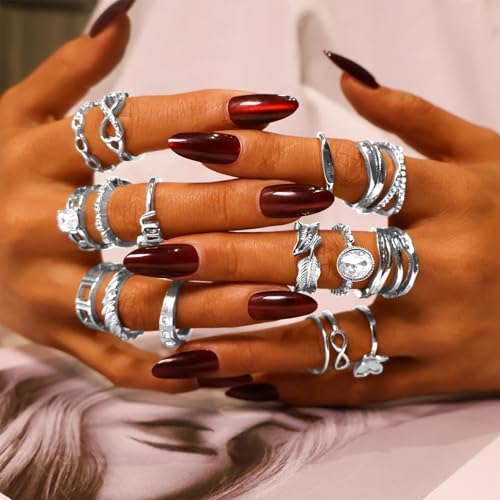 CHICUTIE Silver Knuckle Rings Set For Women Stackable Joint Finger Midi Rings Dainty Cubic Crystal Zirconia Hollow Twist Cute Pack Jewelry Gift