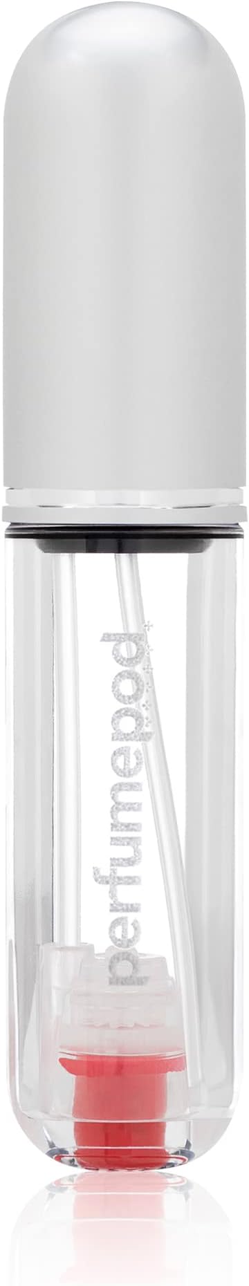 Travalo Pod Pure Perfume Atomizer | Genie-S Refillable System | Travel TSA Approved | Reusable and Airtight Easy-Fill Mini Pump Sprayer | Lightweight Clear Body Fun Colorful Lid | Silver | 0.17oz