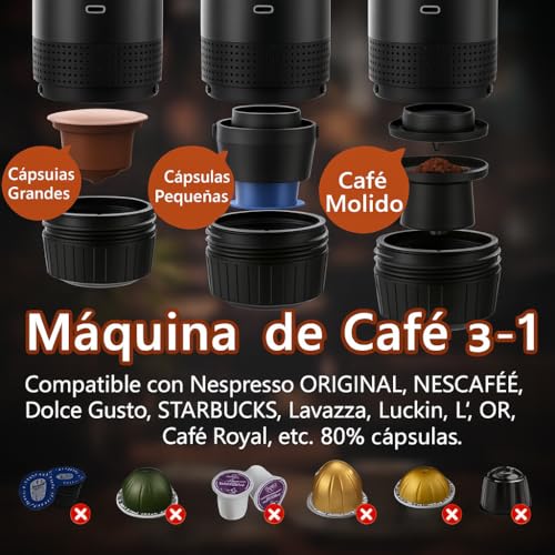 Tragbare 3-in-1-Kapselmaschine, kompatibel mit Nespresso Dolce Gusto und gemahlenem Kaffee, tragbar, mehrere Kapseln, klein, silberfarben – Bild 8