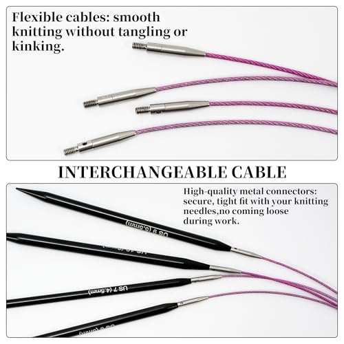 Image of Froggod 4.53 inch (11.5cm) Interchangeable Circular Knitting Needles Set | US 2.5-11 (3.0-8.0mm) | 9-Pair Black Needles | 4 Cables(16 inch, 24 inch, 32 inch, 40 inch), Accessories & Case for Hats, Sweaters & Shawls