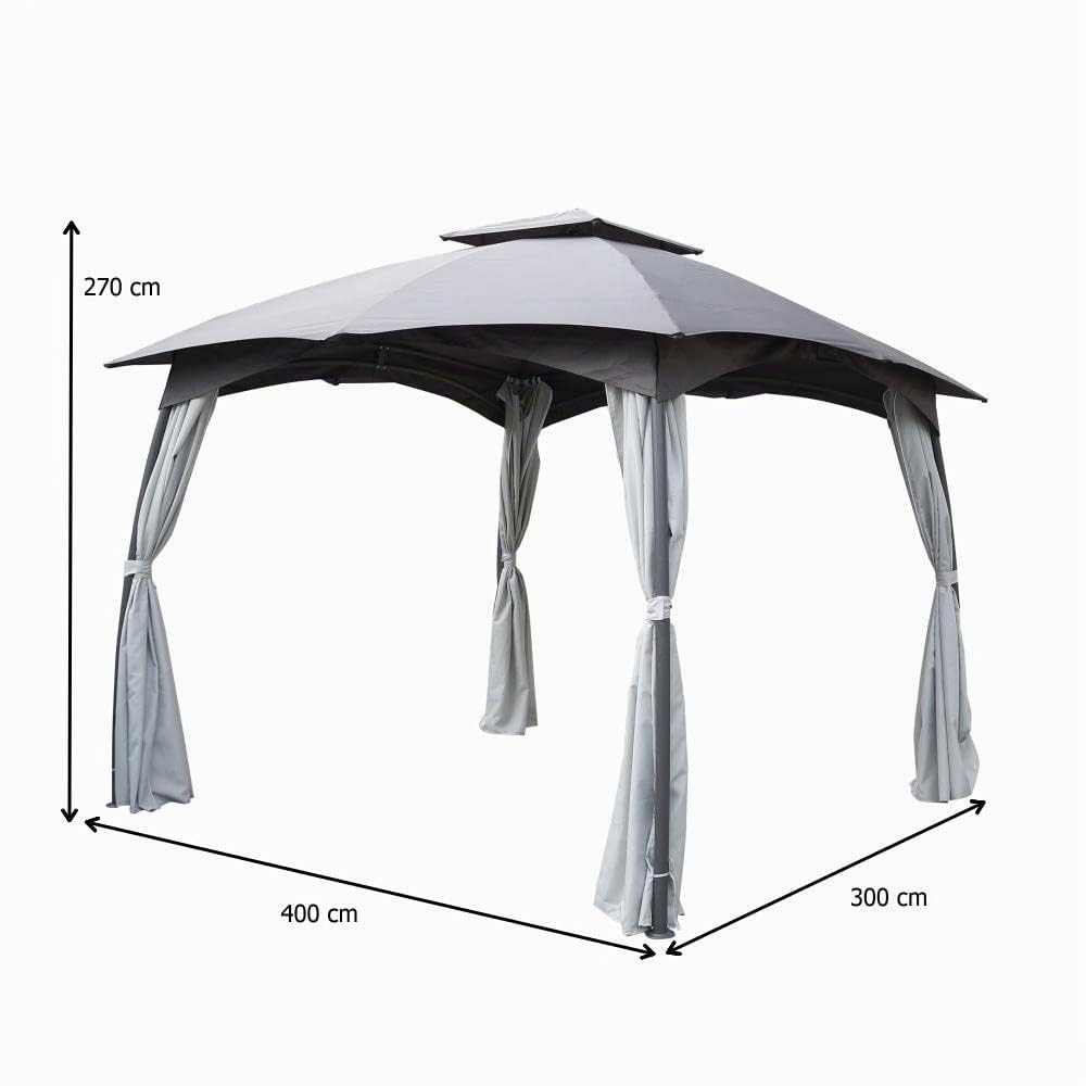 ONDIS24 Pérgola de jardín para fiestas 3 x 4 m + conjunto completo + resistente al agua en metal gris/blanco