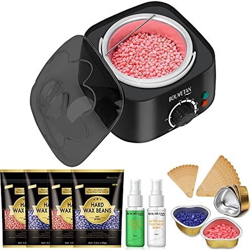 Waxing Kit for Women Men, Bouvetan Wax Warmer Hair Removal Hard Wax Kit with 14oz Hard Wax Beads for Body Wax-Face, Eyebrow, Bikini, Armpit - No Wax Strips Needed, At Home Wax Kit for Hair Removal (2Chamomile+2Lavender)