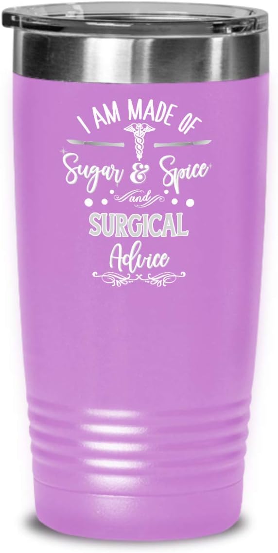 Surgeon Tumbler for Women Funny Sugar and Spice Thank You Appreciation Idea for Doctor Surgical Tech Assistant Nurse 20 or 30 oz. Hot Cold Cup Sassy M