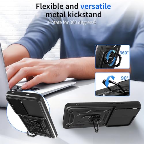 Image of Heavy Duty Back Case Cover for Vivo Y400 5G, Shockproof Vivo Y400 Back Cover, Ring Case with Kickstand and Camera Protection Shutter - Black