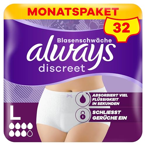 Always Discreet Inkontinenz-Höschen Plus Für Frauen, L, 32 Höschen, Verhindert Auslaufen Und Gerüche, Angenehm Und Kaum Spürbar