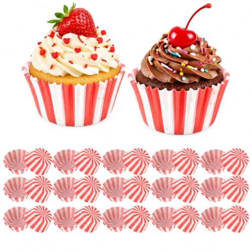 Milisten 100Pcs Red Striped Cupcake Liners, Standard Muffin Baking Cups