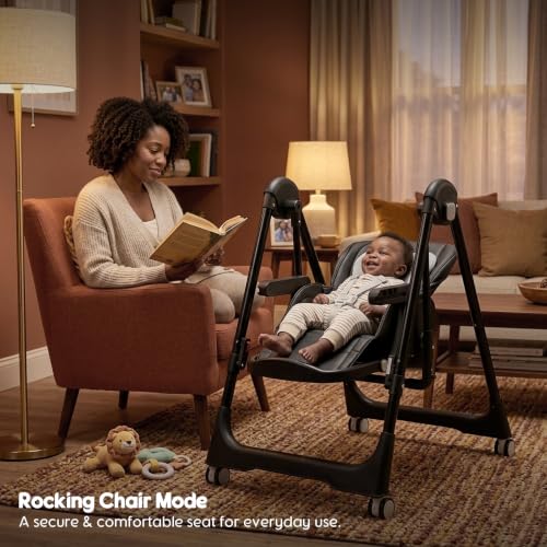 Image of Foldable High Chairs for Babies and Toddlers Convert to Baby Rocker | Convertible with Reclining Seat & Leg Rest, 3-in-1 with Tool-Free Assembly