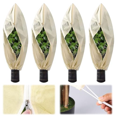 Vmxlso 4 Stück Pflanzenschutz Winter, 80 x120cm winterschutz für kübelpflanzen, 80g/m² Winterschutz für Pflanzen Frostschutz, Pflanzen Winterschutz Draußen mit Reißverschluss Zugband,Palmen Olivenbaum