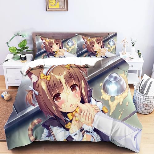 QIAOLA Serie anime Ropa de cama de 200 x 200 cm, funda nórdica de microfibra para niña, funda de almohada de 80 x 80 cm, decoración para dormitorio para niñas (D, V, 240 x 220 cm+75 x 50 cm)