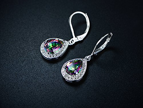 Barzel 18K White Gold Plated Created Gemstone & CZ Accent Drop Earrings4