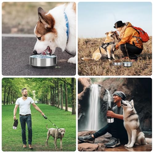 Trinkflasche Hunde für Unterwegs 950ml – Isolierte Edelstahl Hundetrinkflasche Wasserflasche mit Futternapf & Wassernapf, Tragbare Hundeflasche BPA-frei für Reise Spaziergang & Outdoor (Schwarz, L)