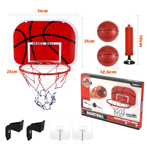 Gowkeey Mini Basketballkorb Indoor füRs Zimmer, Basketballkorb Outdoor Kinder Set mit Ballpumpe und 2 Mini Basketball, Einfache Montage und Demontage füR BüRo, Kindergeschenke, Sportspielzeug