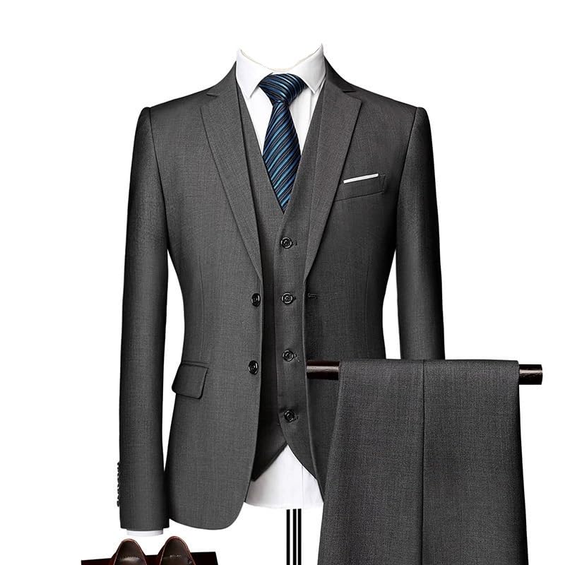 Men’s 3 Piece Slim Fit Formal Suit Set with Pants Vest Business Tuxedo for Prom Wedding Dinner Graduation(Gray,XXXX-Large)