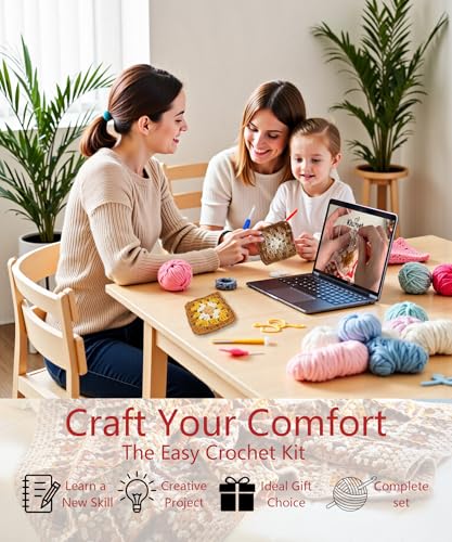 Kitcroet Crochet Kit, Complete Starter Kit for Beginners, Large Granny Squares Blanket with Video & Writtern Instructions, Easy to Learn Crochet Kit - Thumbnail 3