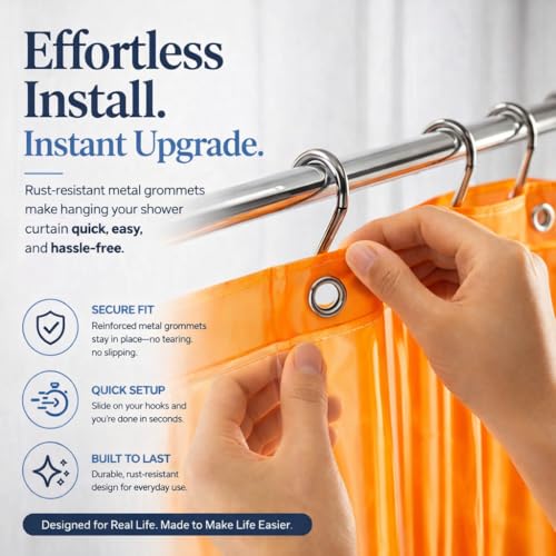 Image of EHZNZIE Orange Shower Curtain Liner 72x72, PEVA Waterproof Bath Curtain, No Chemical Smell, 3 Weighted Magnets, Durable with Rustproof Metal Grommets