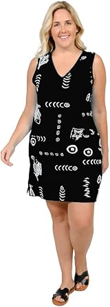 INGEAR Womens Beach Swimsuit Cover Up Short Cotton Shift Dress Sleeveless Tee with Pockets