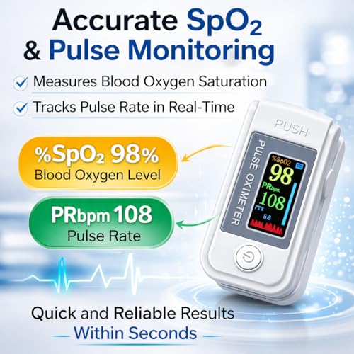 Image of Fingertip Pulse Oximeter, Blood Oxygen (SpO2) Monitor with Pulse Rate & LED Display, Portable Oxygen Saturation Monitor for Home & Travel (LK89)