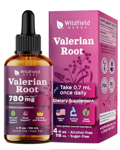 WILDFIELD HERBS 4 Oz Valerian Root Extract Liquid Drops - Sleep & Calm Support | 2 Month Supply | - Made in USA - Valerian Root Supplement - Alcohol & Sugar Free
