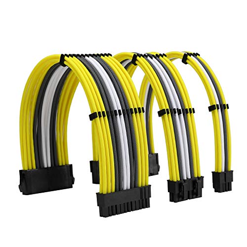 FormulaMod Sleeve Extension Power Supply Cable Kit 18AWG ATX 24P+ EPS 8-P+PCI-E8-P with Combs for PSU to Motherboard/GPU (Yellow Grey White)