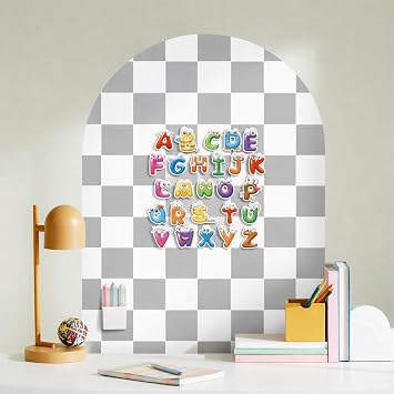 Magnetic Wall Decal Chalkboard, 24" x 40" Arch Peel & Stick Felt Magnetic Board, Wall-Safe Removable Reusable, Gray & White Checkered Playroom Home Office Decor