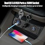 Cigarette Lighter Socket 12V Splitter with Rocker Toggle Switch, Dual Quick Charge 3.0 Aluminum Metal 12 Volt USB Outlet with LED Voltmeter, Waterproof Cigarette Lighter Adapter Female Socket Plug DC - Image 3