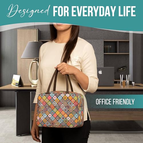 Image of FLYNGO Large Insulated Lunch Bag for Office, School, Women, Men, Tiffin Pouch Bag, Hot & Cold Lunch Box Bags for Boys, and Girls (Orange Mandala)
