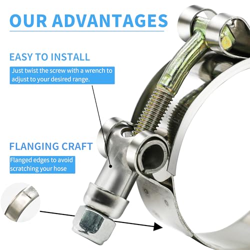 Peromi 12Pcs Hose Clamp Set, Peromi T-Bolt Radiator Heavy Duty Hose Clamps 6 Size 3/4 Inch 1 Inch 1.25 Inch 1.5 Inch 1.75 Inch 2 Inch Working Range 28-64Mm thumb #4