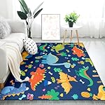 Cartoon Dinosaur Area Rugs Lovely Dinosaur Carpet Rugs for Boys Kids Blue Cute Animal Patterns Carpet Dinosaurs Rug for Boys Bedroom Living Dinning Room Bedroom Kitchen Playing Room, 2'×3' - Image 5