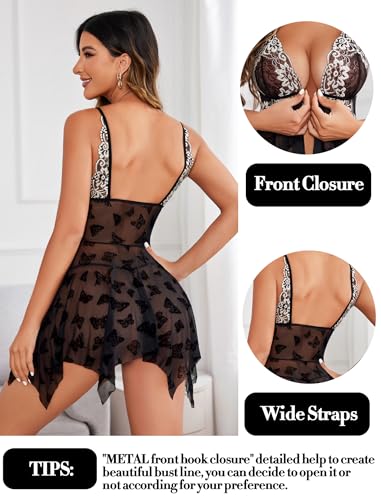 Image of Avidlove Women Lace Lingerie Front Closure Babydoll V Neck Nightwear Sexy Chemise Nightie