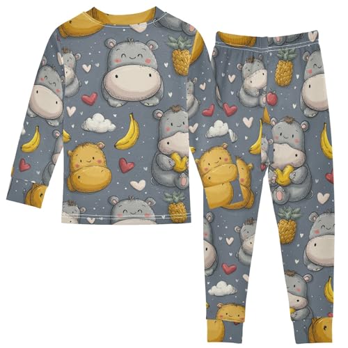 Pajama Sets Long Sleeve Cute Hippo Fruit Pattern Soft Comfy Sleepwear 2 Piece PJS 3-8T3