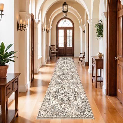 YOUFORTONG 3x16 Long Entryway Runners:Washable Hallway Rug Non Slip Rug Runner with Rubber Backing for Bathroom Non Shedding Farmhouse Soft Kitchen Runner Rug (Beige, 3X16)