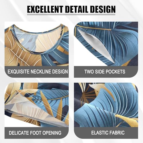 senya Short Sleeve Pajamas Sets Summer Cotton Sleepwear Golden Blue Leaves4