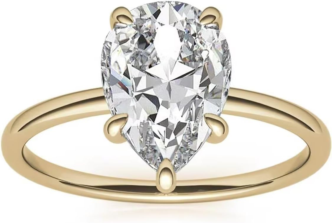 Engagement rings 10K Gold Moissanite ring for women Center 2 Carat Pear/Oval Cut Pure Yellow Gold Moissanite Ring for Women Wedding Band （US Size 5-8