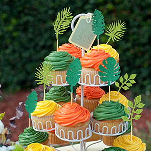 Keaziu 48 Pack Tropical Palm Leaves Cupcake Toppers Tropical Theme Cupcake Picks Jungle Hawaiian Cupcake Topper,Tropical Birthday Party Decorations #TOP3