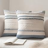 Cethom Boho Throw Pillow Covers 18x18 Inch Set of 2, Blue Textured Decorative Couch Pillow Cases for Farmhouse Home Decor, Accent Cushion Cover for Sofa, Bed, Living Room, Bedroom